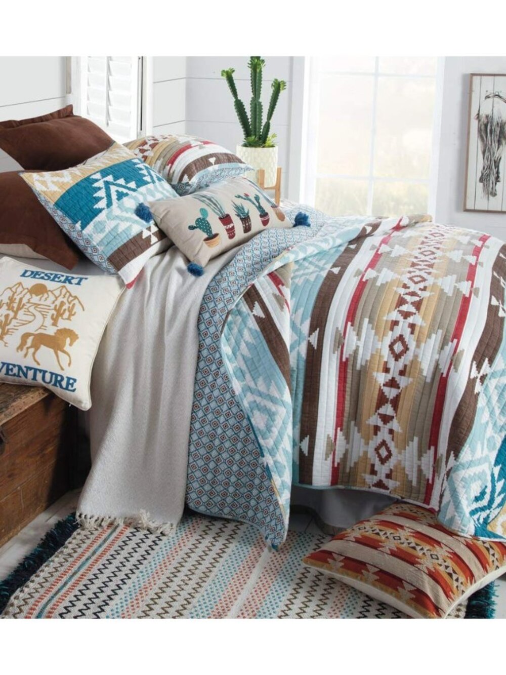 Canyon Springs Quilt - Full/Queen Quilt - Southwest Desert - Turquoise Blue